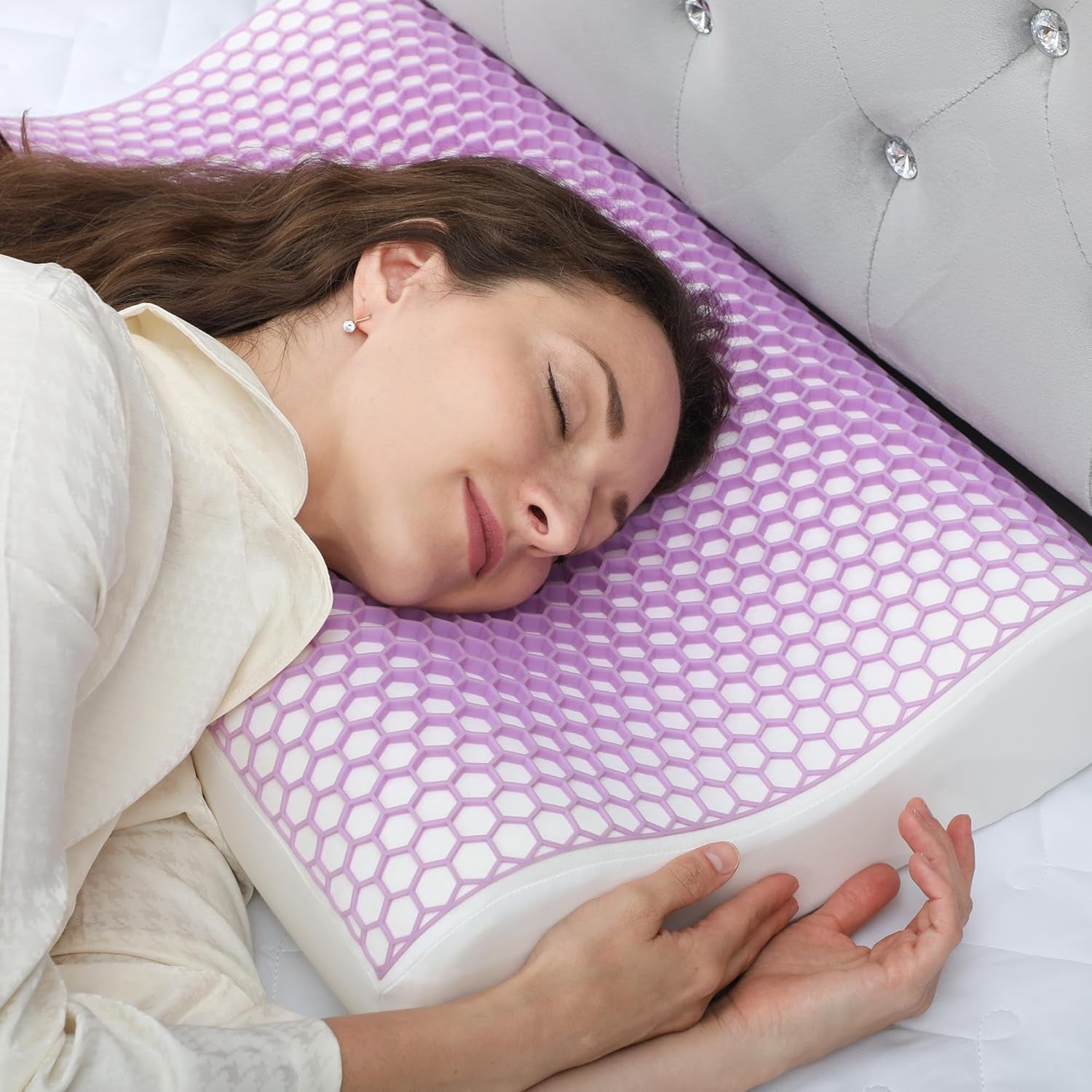 HOMCOM Memory Foam-Kissen, Nackenstützkissen mit abnehmbarem Bezug, 2 Höhen, ergonomisches 2S reaktionsfähiges Nackenkissen für verschiedene Schlafpositionen, 60 x 40 cm, Cremeweiß