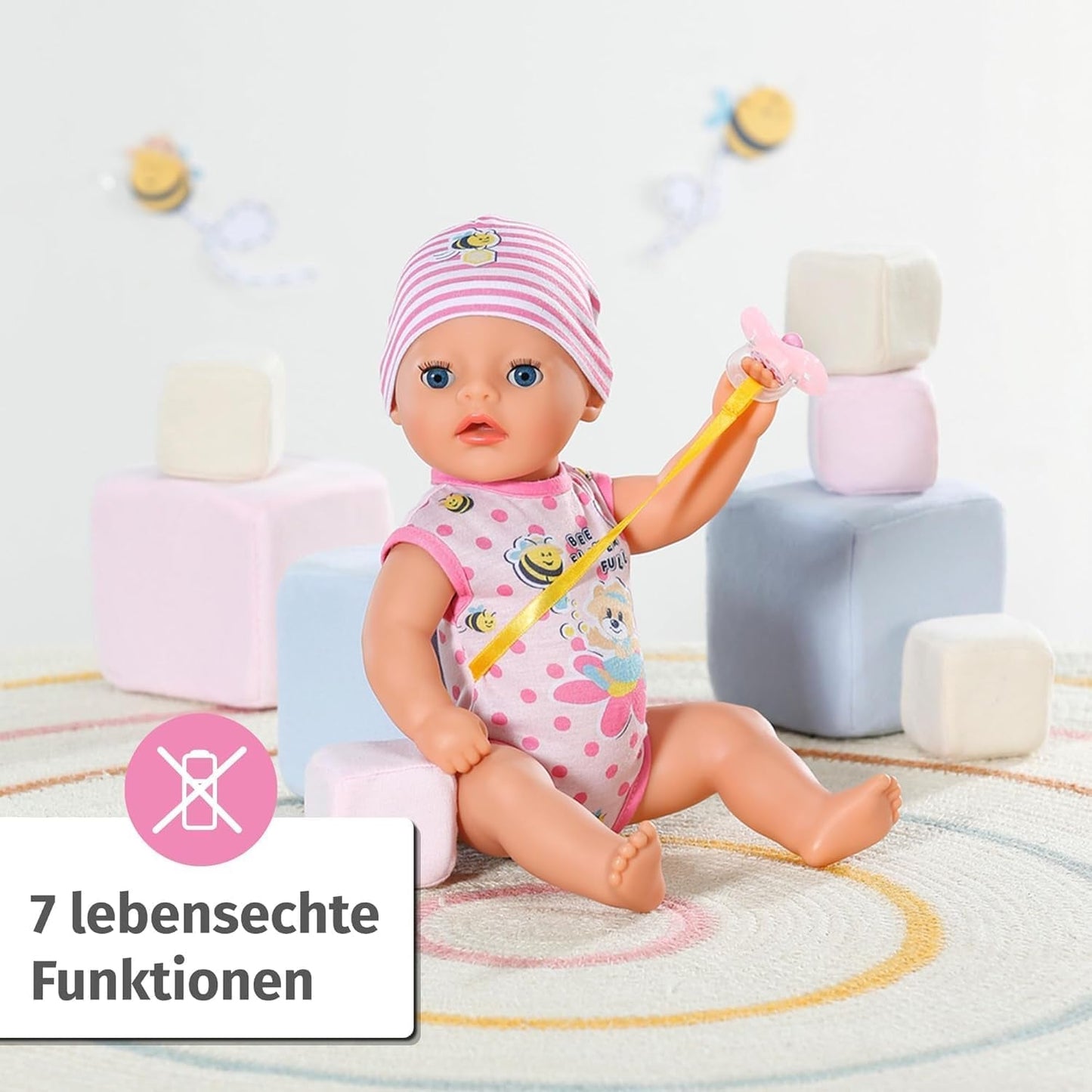 BABY Born Lena (Mädchen) 36 cm, Puppe mit 7 Funktionen für Kinder ab 1 Jahr, funktioniert ohne Batterie, große Puppe 36 cm, 834596 Zapf Creation, rosa Naty Shop-Puppen