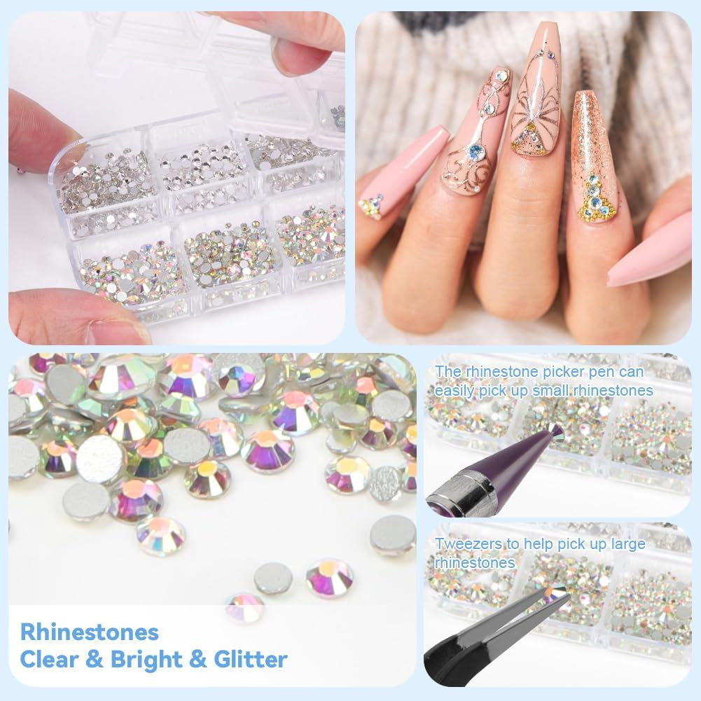 Harz Strasssteine ​​​​4200Pcs Strass Kristalle 1Mm-5Mm Gemischte Kinder Bastelsachen Kit Mit Strass Mit Picking Pinzette Und Stift Für DIY Nägel Kleidung Kunsthandwerk Gemischt Becher Party (A)