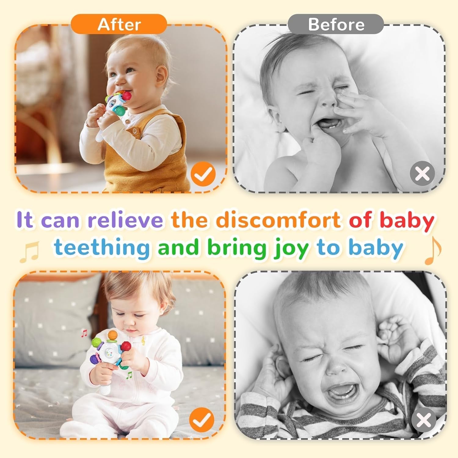 Baby-Beißringe in Lebensmittelqualität – BPA-frei, erstickungssicheres Design, verstärkter Griff, geeignet für Hör- und Zahnentwicklung, ideal für Babys von 0–36 Monaten (weiß)