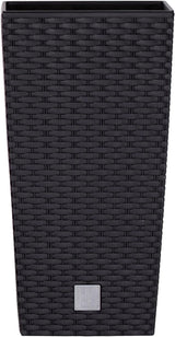 Prosperplast Rattan-Optik-Töpfe/Töpfe mit Einsatz | 26,5 x 26,5 x 50 cm | Anthrazit | witterungs- und UV-beständig | aus stabilem Kunststoff | für innen und außen