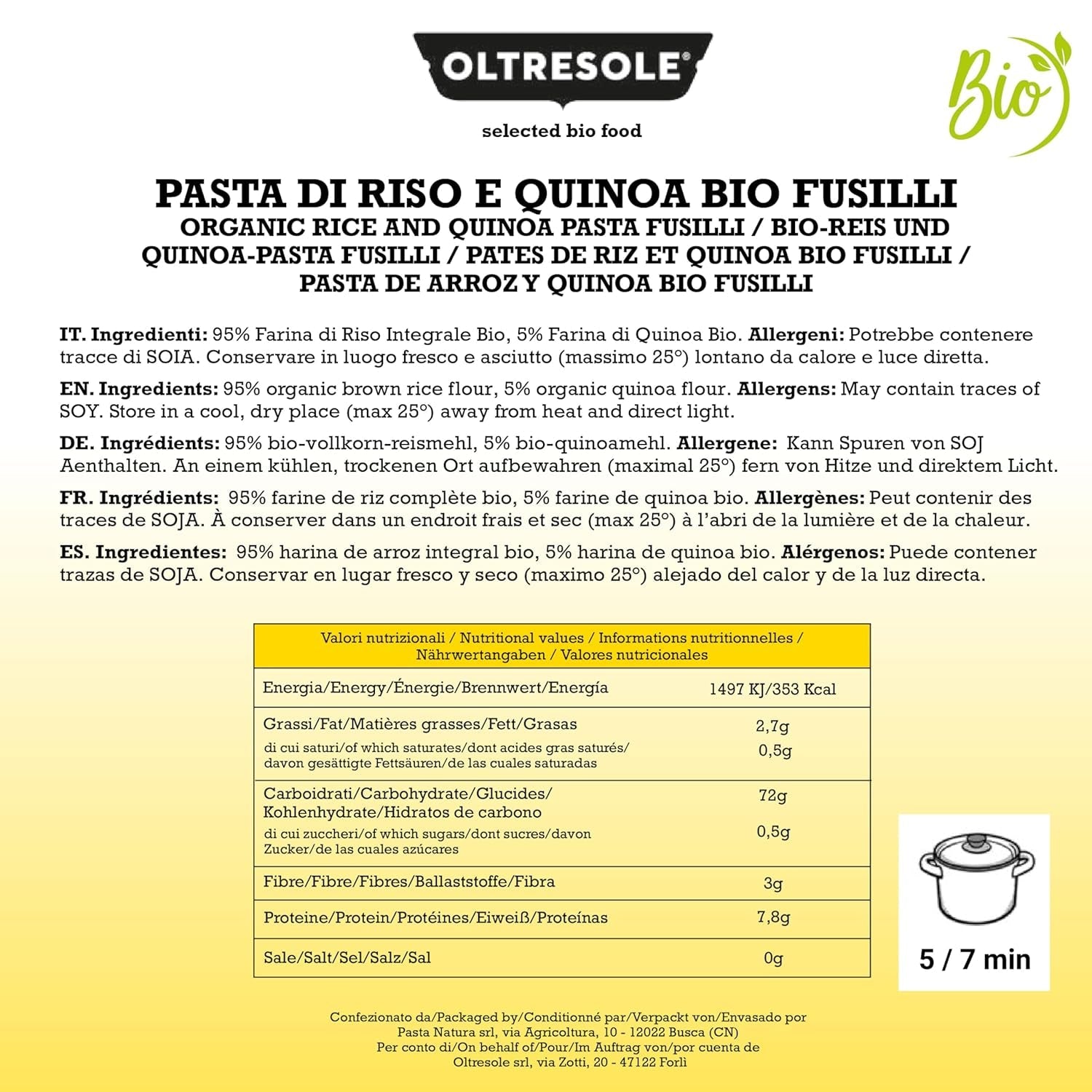 - Bio-Reis- und Quinoa-Pasta glutenfrei, Fusilli-Format - glutenfreie Pasta mit Vollkornreismehl und weißem Quinoa aus biologischem Anbau, vegan, Packung mit 3 Packungen à 350 g