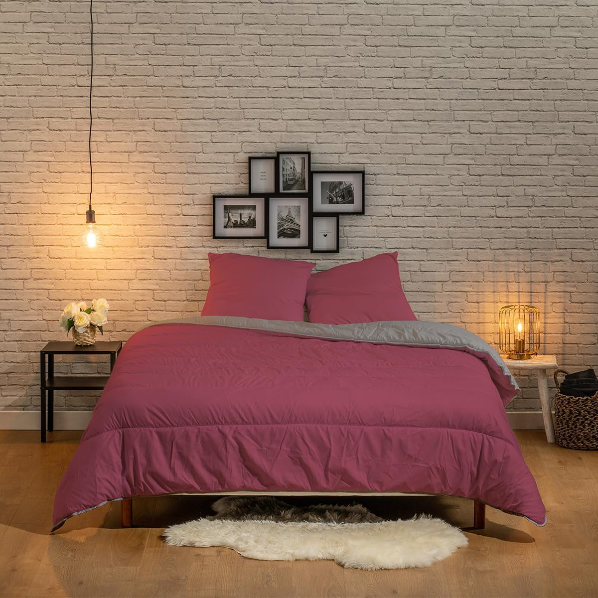 Bleu Câlin zweifarbige Wendedecke für 2 Personen, Mikrofaser, Burgunderrot/Pfeffer, 220 x 240 cm Steppdecken und Steppdecken Naty Shop