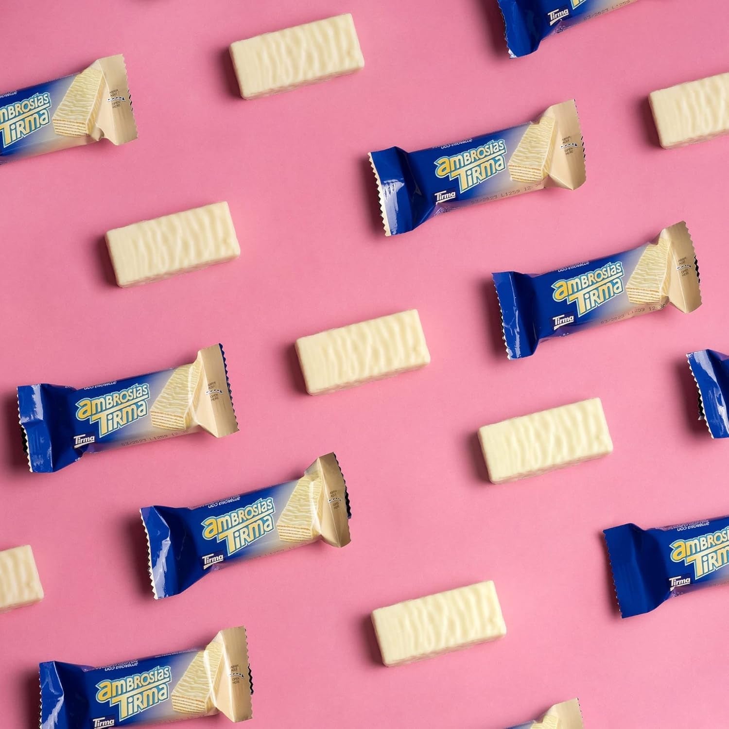 Tirma Mini-Waffeln aus weißer Schokolade | (16 Einheiten x 13,5 g), 216 g | Zarte Cremefüllung | GVO-frei | Geeignet für Vegetarier | Einzeln verpackt | Verpackter Snack