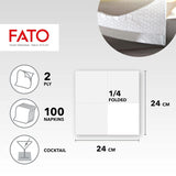 , Einweg-Papierservietten, ideal für Vorspeisen und Cocktails, Packung mit 100 Servietten, Größe 24 x 24, 4-fach gefaltet, 2-lagig, weiß, 100 % reines Zellulosepapier, FSC-zertifiziert (6er-Pack)