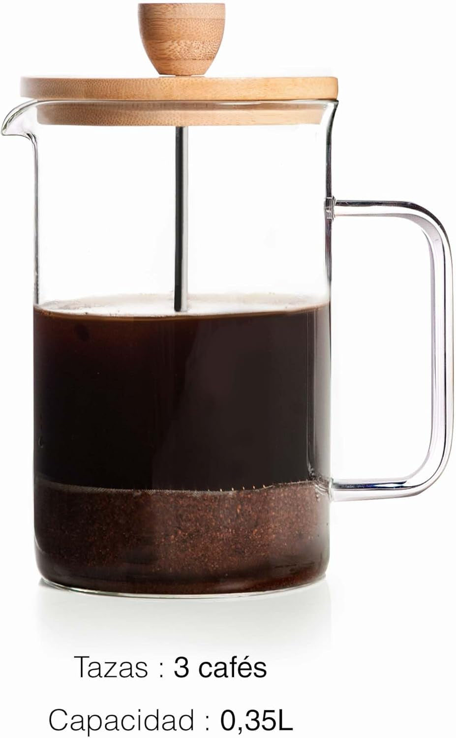 - Französische Kaffeemaschine, Kaffeepresse, Kolbenkaffeemaschine, französische Filterkaffeekanne, 3 Tassen, 0,35 l, Stahl und Holz
