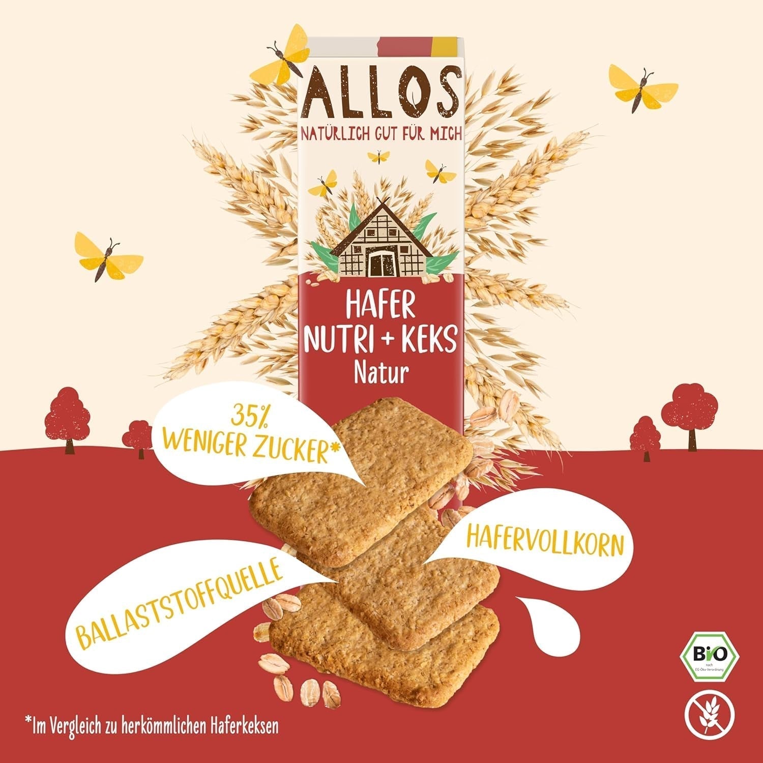 Allos Nutri Bio-Hafercracker | Knusprige Vollkorn-Hafercracker | Mit Honig 6 x 130 g süßen