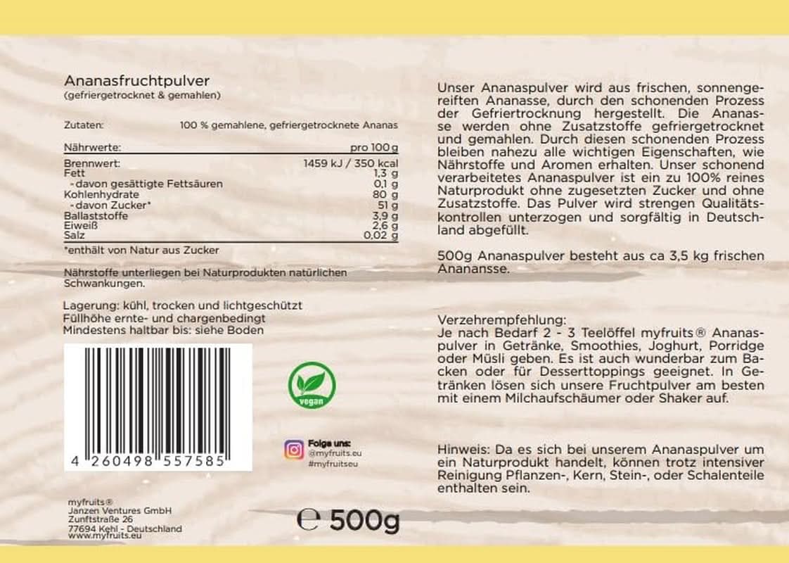 Myfruits Ananasfruchtpulver 500 Gramm Arome Naty Shop