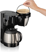 Cloer 5009 Warmhaltefilter-Espressomaschine für bis zu 8 Tassen, 800 W, mit isolierter Edelstahlkaraffe, 1 x 4 Filterbecher, Schwarz
