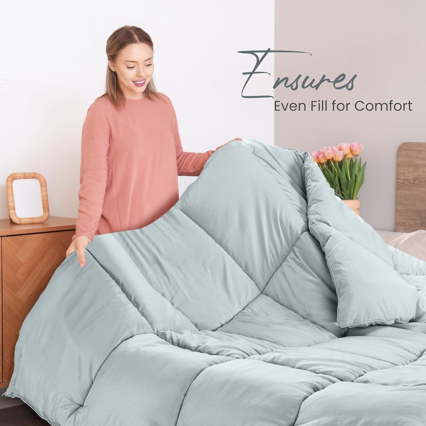 Utopia-Bettwäsche, Ganzjahresdecke, 250 g/m², Plüschfüllung aus silikonisierter Faser, Doppelbett, genäht in Box (Doppelbett XL, hellgrau), Naty Shop Quilts & Quilts