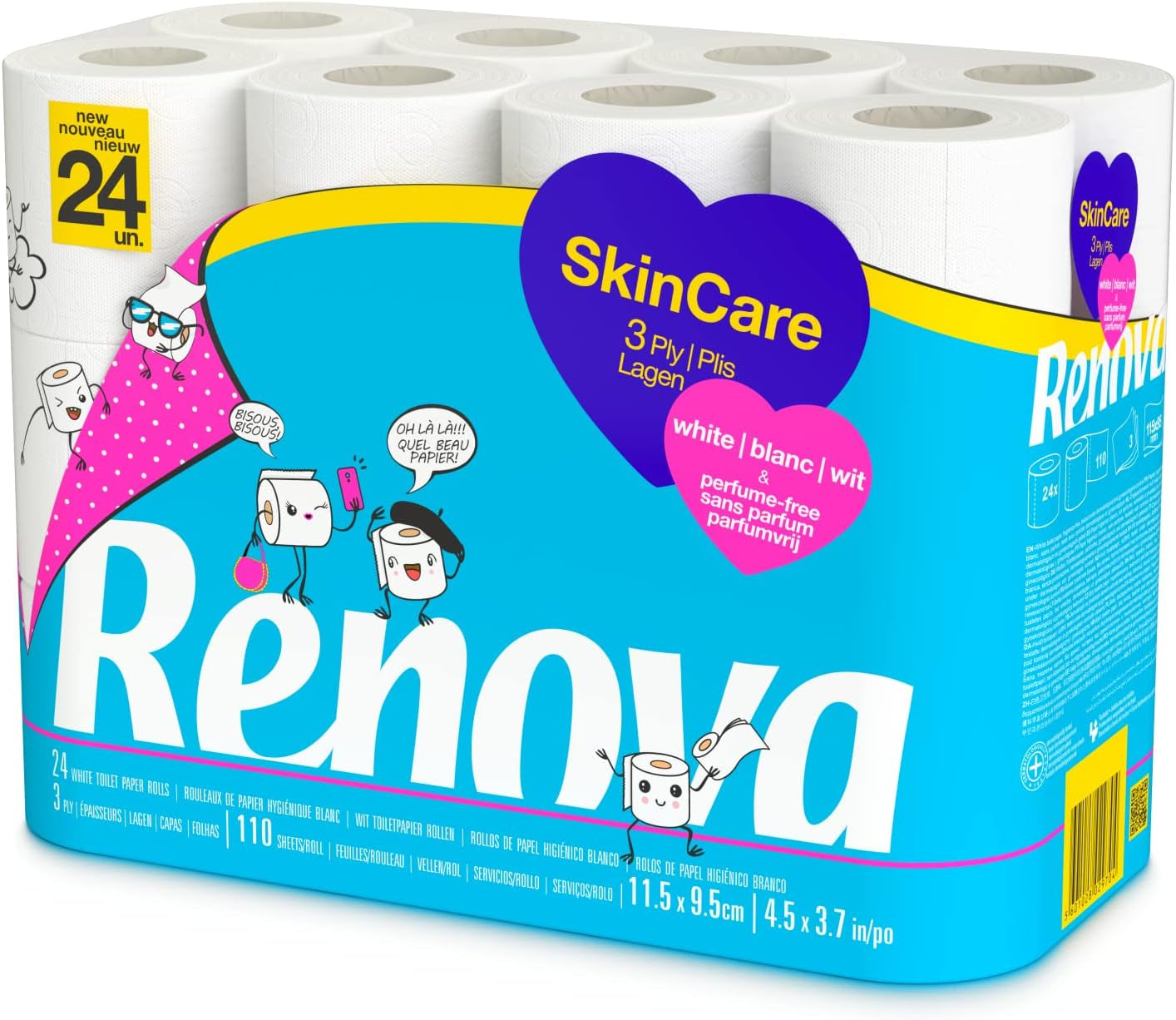 Renova Skincare Toilettenpapier, 3 Schichten, weiß, 24 Rollen