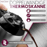 Kaffeemaschine Profi Cook | 8-10 Tassen | Timer | Sensor-Touch-Steuerung | 1,2 Liter doppelwandige Thermoskaraffe | Geschmackssiegel | Filterkaffeemaschine aus Edelstahl | PC-KA 1191