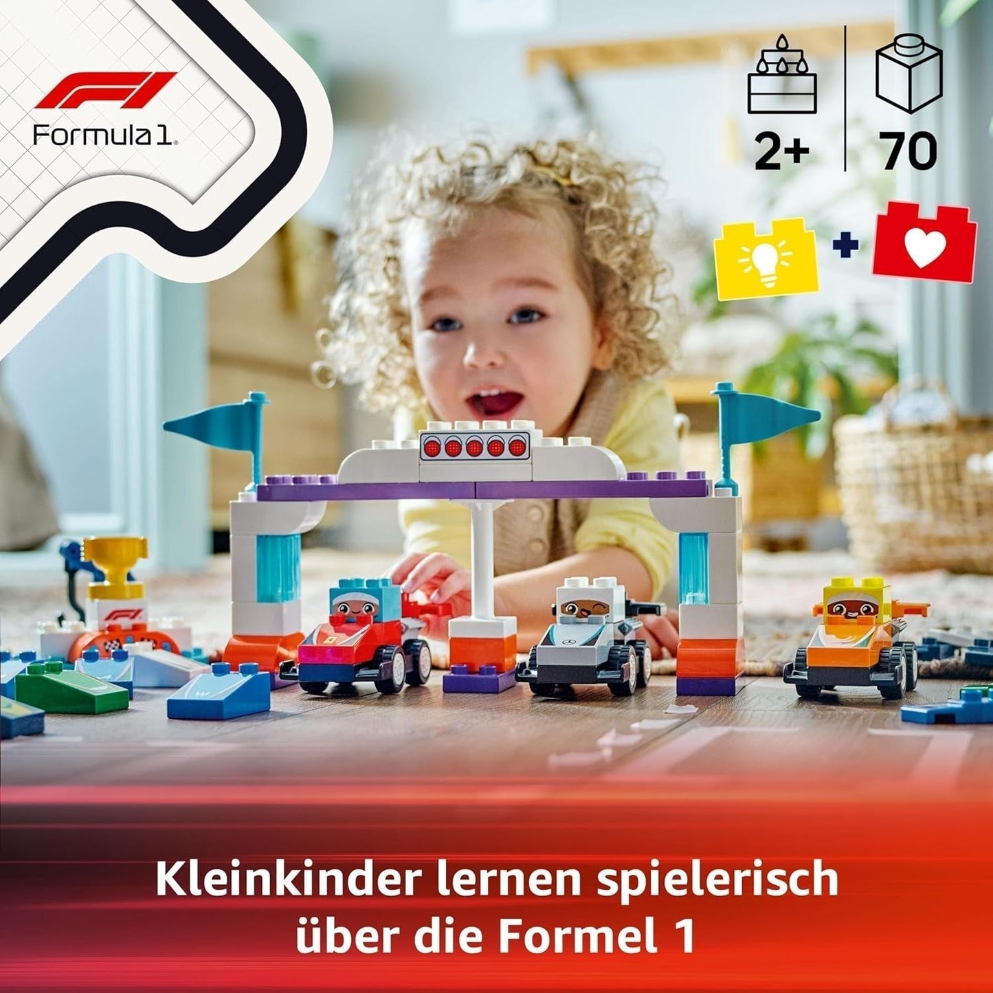LEGO DUPLO Town F1 Team Rennwagen mit Rennfahrern, Bauspielzeug für die ganze Familie, fantasievolles Spielerlebnis, Geburtstagsgeschenk für Kleinkinder, Jungen und Mädchen ab 2 Jahren 10445 Bausets Besuchen Sie den LEGO-Store