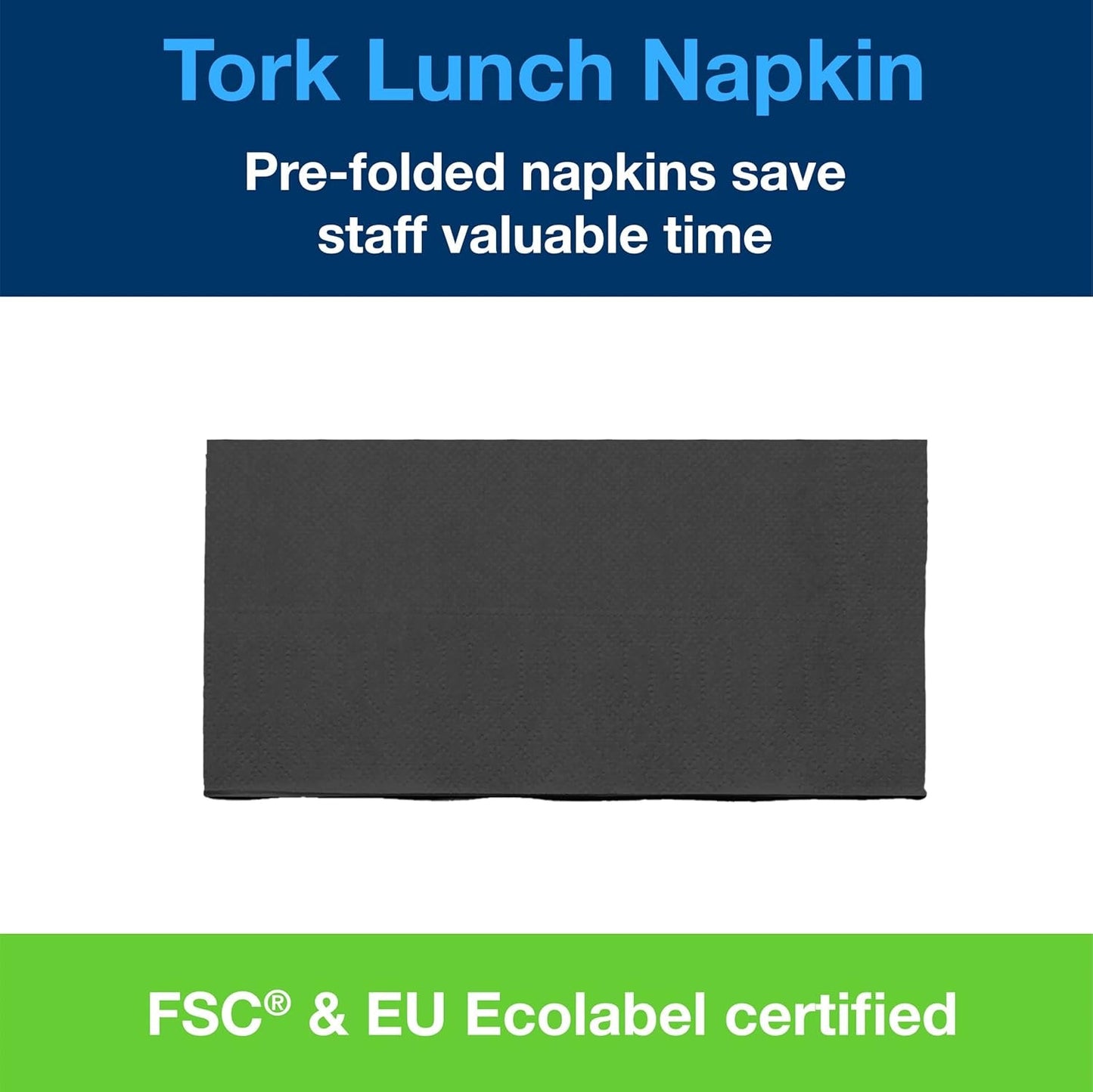 Tork 477851 Schwarze 1/8-Falz-Lunchservietten / 2-lagige vorgefaltete Papierservietten für Snacks oder kleine Mahlzeiten / Erweiterte Qualität / 10 x 200 (2000) Servietten / 32,6 x 33 cm (L x B)