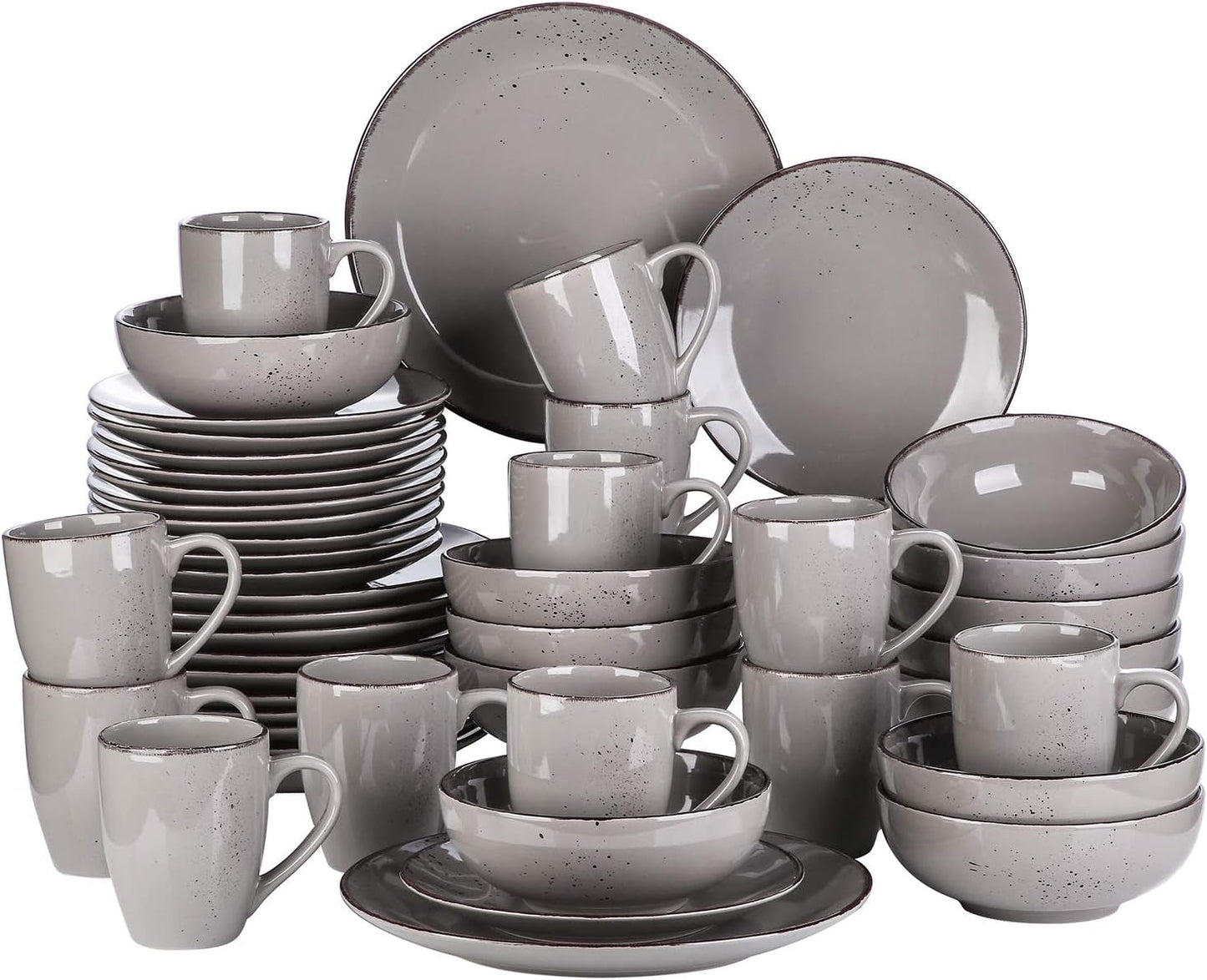 Vancasso 12-Personen-Geschirrset Navia, Steinzeug-Geschirrset, 48-teiliges Kombinationsset mit Tellern, Salattellern, Schüsseln und Tassen, Vintage-Look, natürliches Design