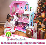 HENGMEI Puppenhaus Kinder Holz Puppenvilla Dollhouse Set Mädchen Spielset 3 Etagen Haus mit Möbeln und Zubehör, 70x30x100cm Puppenhäuser für Kinder (Typ B)