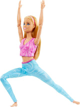 Barbie Made-to-Move-Puppe mit blonden Haaren, abnehmbarem rosa Sportoberteil und blauer Yogahose, 22 Gelenke, HRH27, [Mehrfarbig]