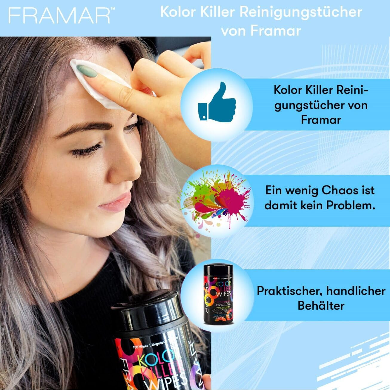 FRAMAR Entferner für gefärbtes Haar - Entferner für gefärbtes Haar, Entferner für gefärbtes Haar, Entferner für gefärbtes Haar, Zubehör zum Färben von Haaren, Entferner für gefärbtes Haar, Entferner für gefärbtes Haar - 100 Tücher Haarfärbemittel Naty Shop
