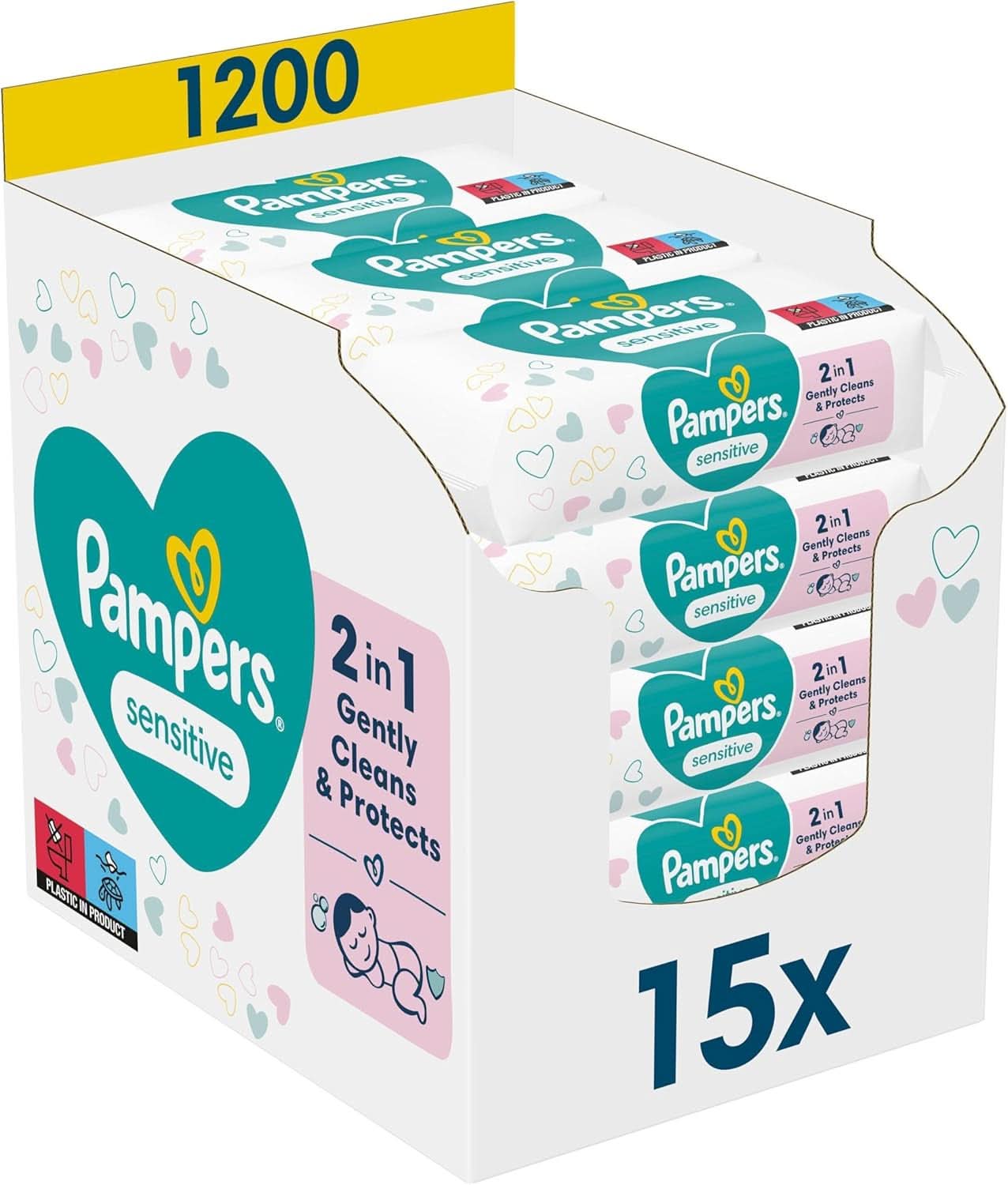 Pampers Sensitive Feuchttucher 5 Packungen Mit 52 Stück - 260 Feuchttucher, Ohne Duft, Für Eine Sanfte Und Weiche Reinigung Naty Shop 1200 Stück (1Er Pack)