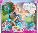 Steffi Love Fahrradanhänger, Puppe auf Fahrrad mit Anhänger für Baby, Hund und Kopfhörer, ab 3 Jahren