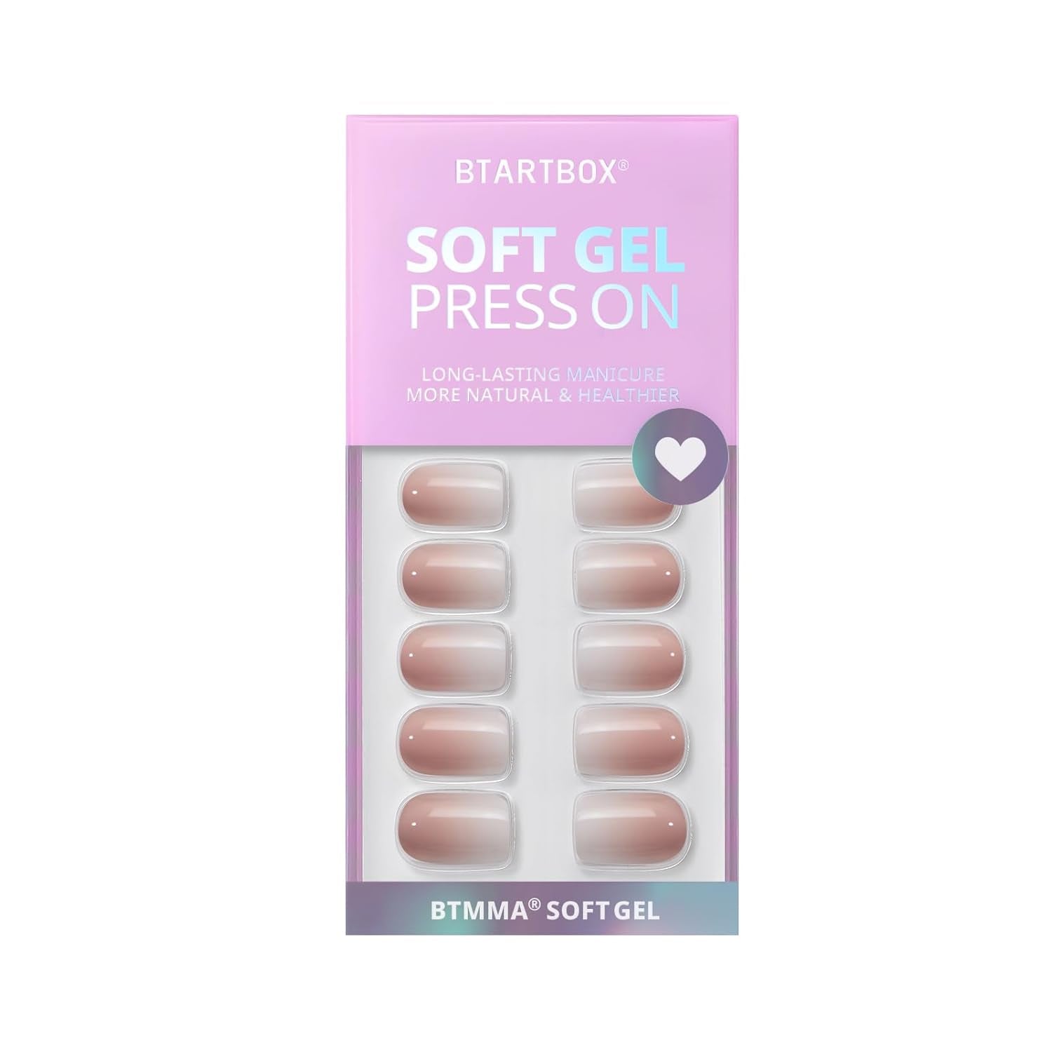 Btartbox Kurze quadratische künstliche Nägel, Babyboomer, zum Aufkleben, weiß, Farbverlauf, rosa, künstliche Nägel, kurze künstliche Nägel mit Nagelkleber, 30 Stück, quadratische künstliche Nägel