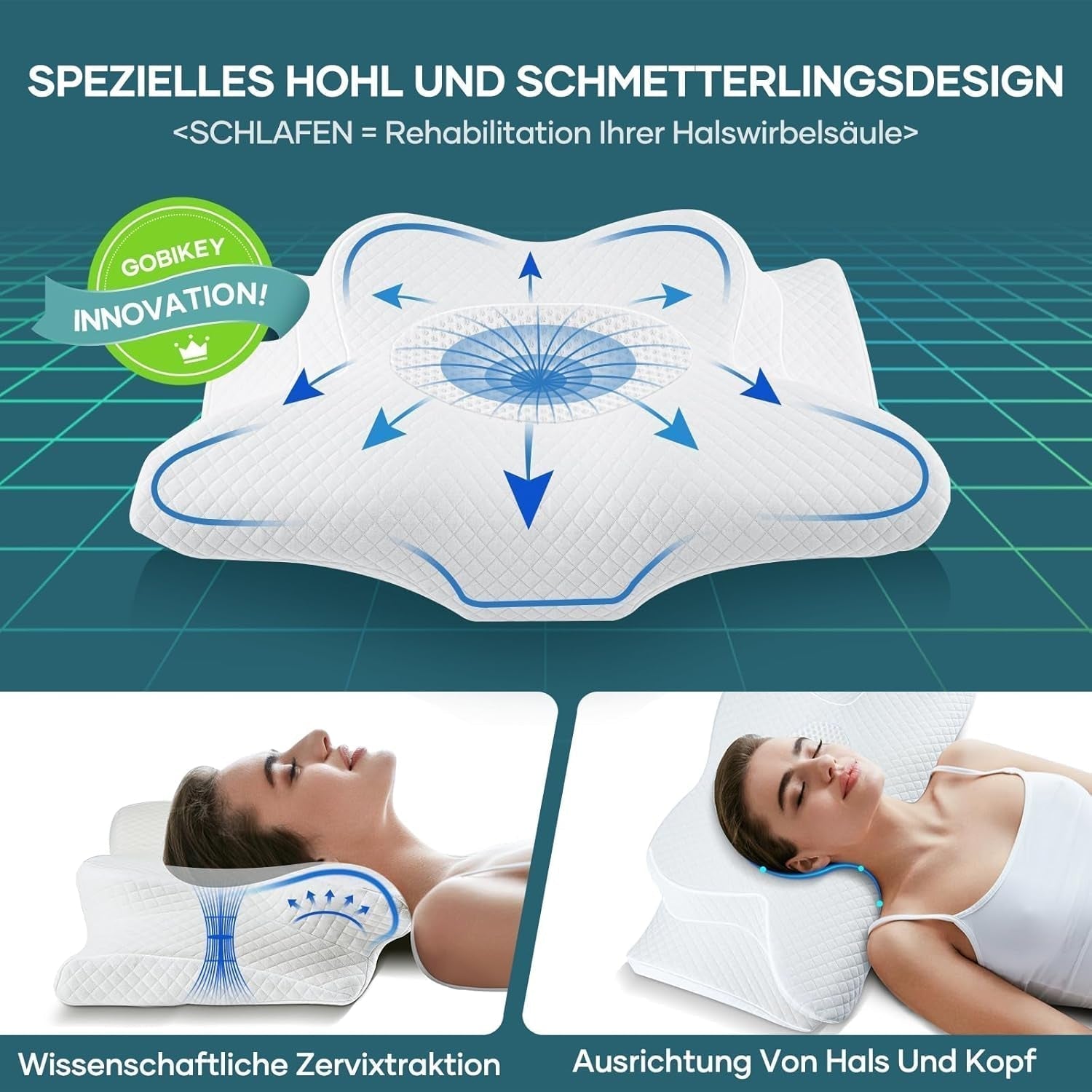 Nackenkissen, Kopfkissen, orthopädisches Kissen, Memory-Schaum-Kissen, ergonomisches Kopfkissen, Nackenstützkissen, Anti-Seitenaufprall-Kissen für Seiten-, Rücken- und Bauchschläfer, weiße orthopädische Nackenkissen, Naty Shop