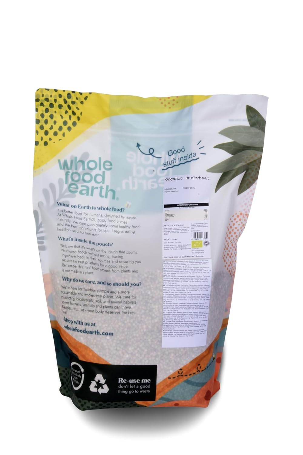 Wholefood Earth Bio-Buchweizen – 3 kg – gentechnikfrei – vegan – reich an Ballaststoffen – aus kontrolliert biologischem Anbau