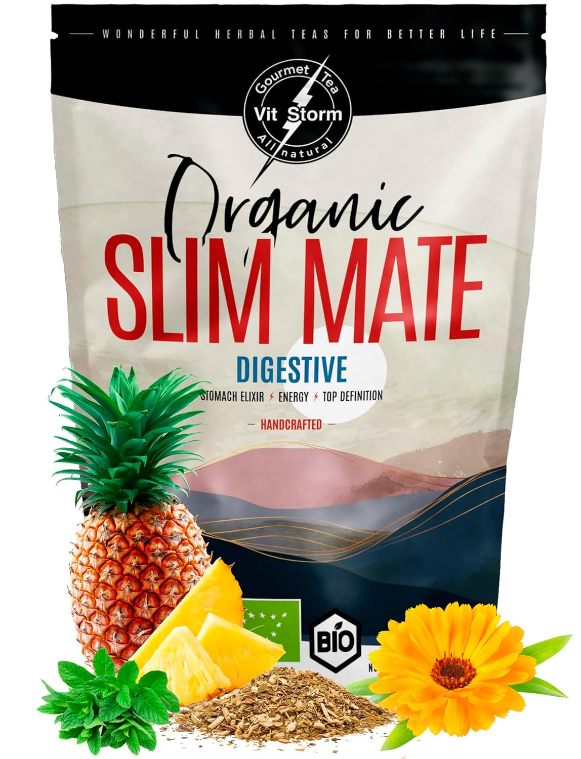 VITSTORM® Slim Tea Kardamom – BIO Yerba Mate Tee – Entgiftungs- und Diuretika-Tee – 100 g