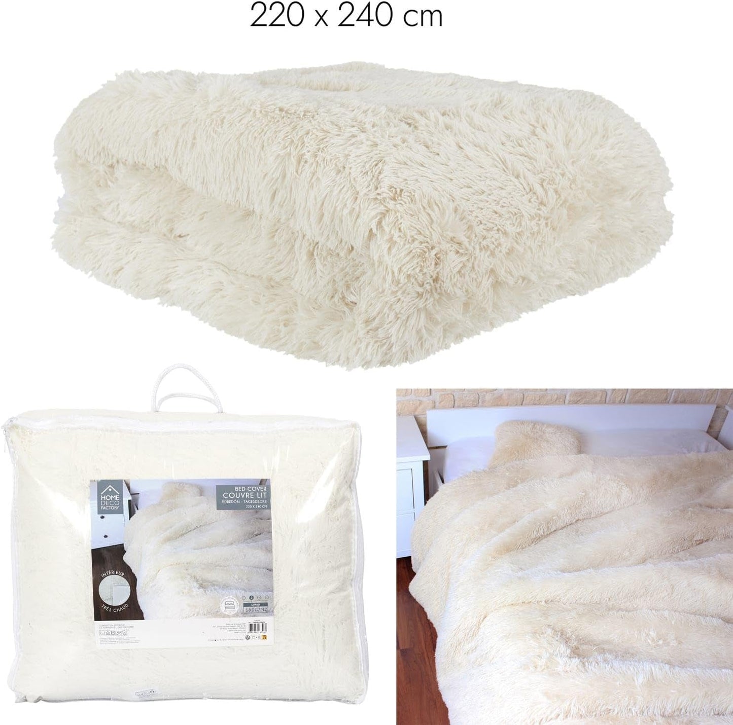 HOME DECO FACTORY Steppdecke mit langen Haaren, 220 cm x 240 cm, beige Steppdecken und Steppdecken Naty Shop