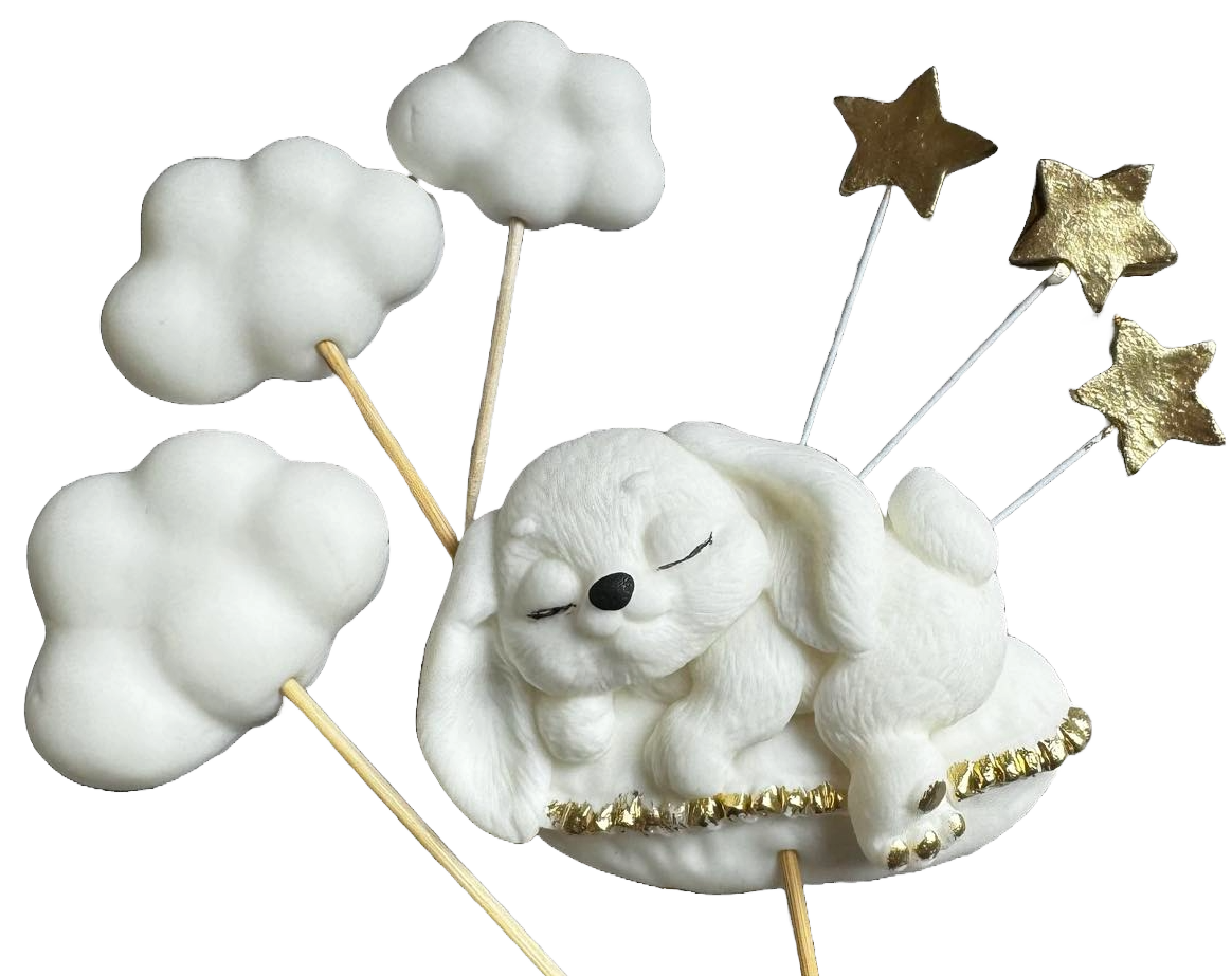 Set mit 7 essbaren Zuckerdekorationen, Hasen-Dekorationen aus Zuckerpaste, Naty Shop