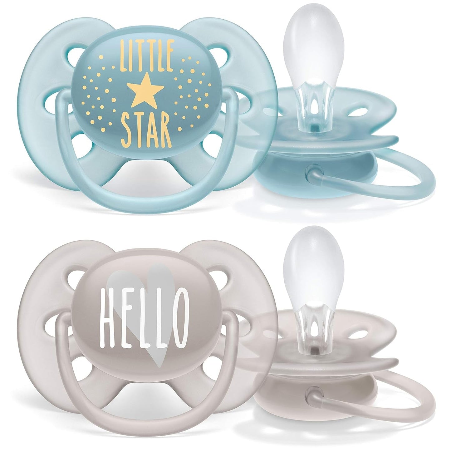 Philips AVENT Ultra Soft Schnuller – Packung mit 4 extra weichen BPA-freien Schnullern für Babys im Alter von 0–6 Monaten, inklusive Tragetasche und Sterilisation (Modell SCF091/35)