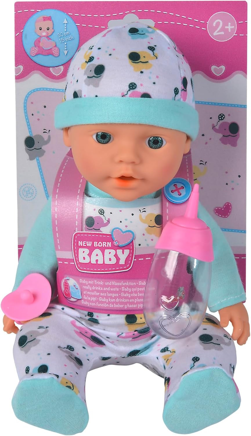 30 cm große Elefanten-Babypuppe aus Vinyl für Neugeborene mit Trink- und Tränkfunktion, Flasche und Schnuller, ab 2 Jahren