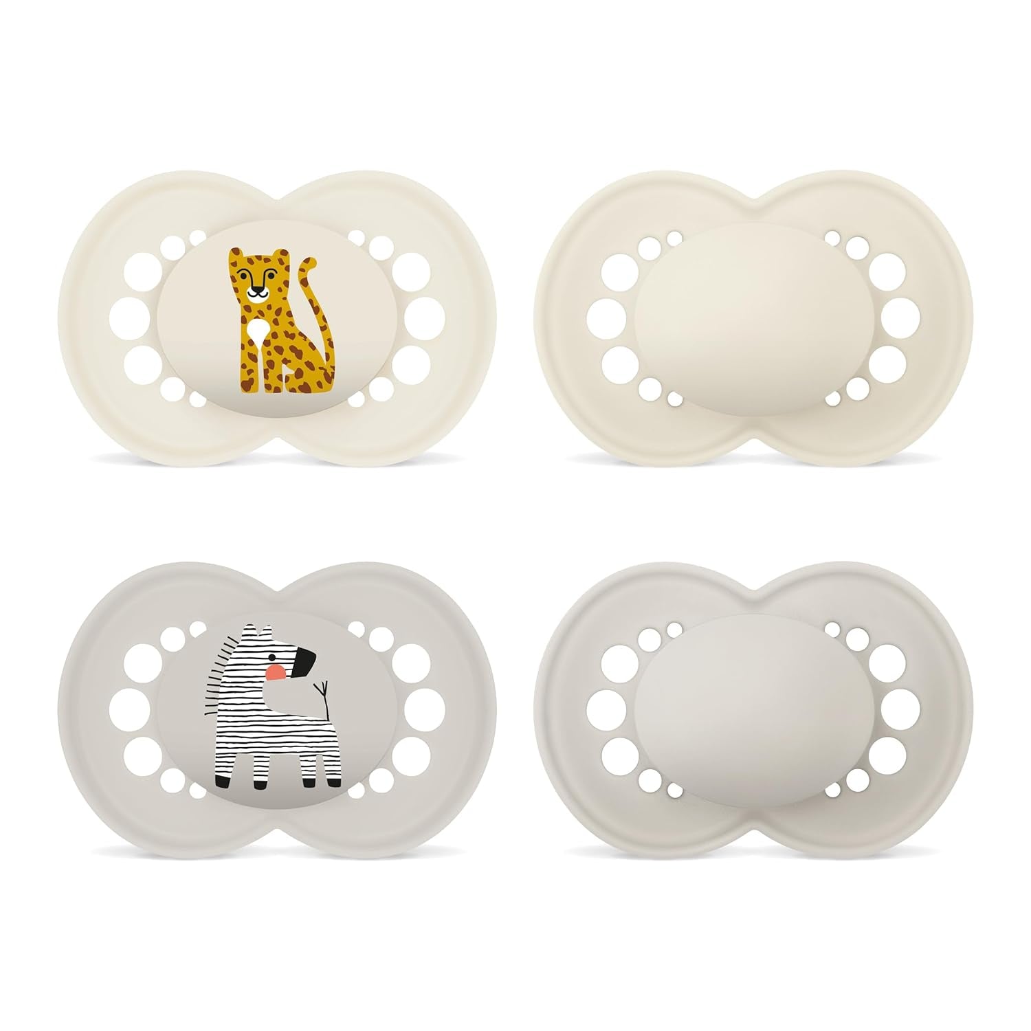 Original MAM Schnuller | 6-16 Monate | Schnullerset für Babys und Kleinkinder | Akzeptanz 94 % | Verhindert unerwünschte Zahnausrichtung | SkinSoft Silikon-Babyschnuller | Leopard/Zebra | 4 Stück