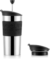 Bodum K11067-01 Reisepresse, Edelstahl, schwarze Kaffeemaschine mit Ersatzdeckel, 350 ml