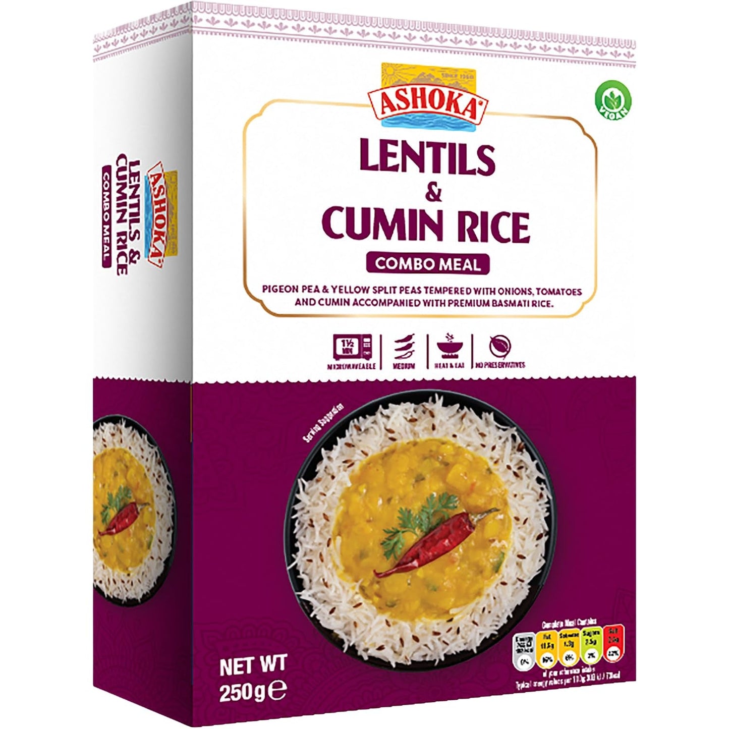 ASHOKA – Instantreis mit Linsen und Kreuzkümmel – (1 x 250 g)