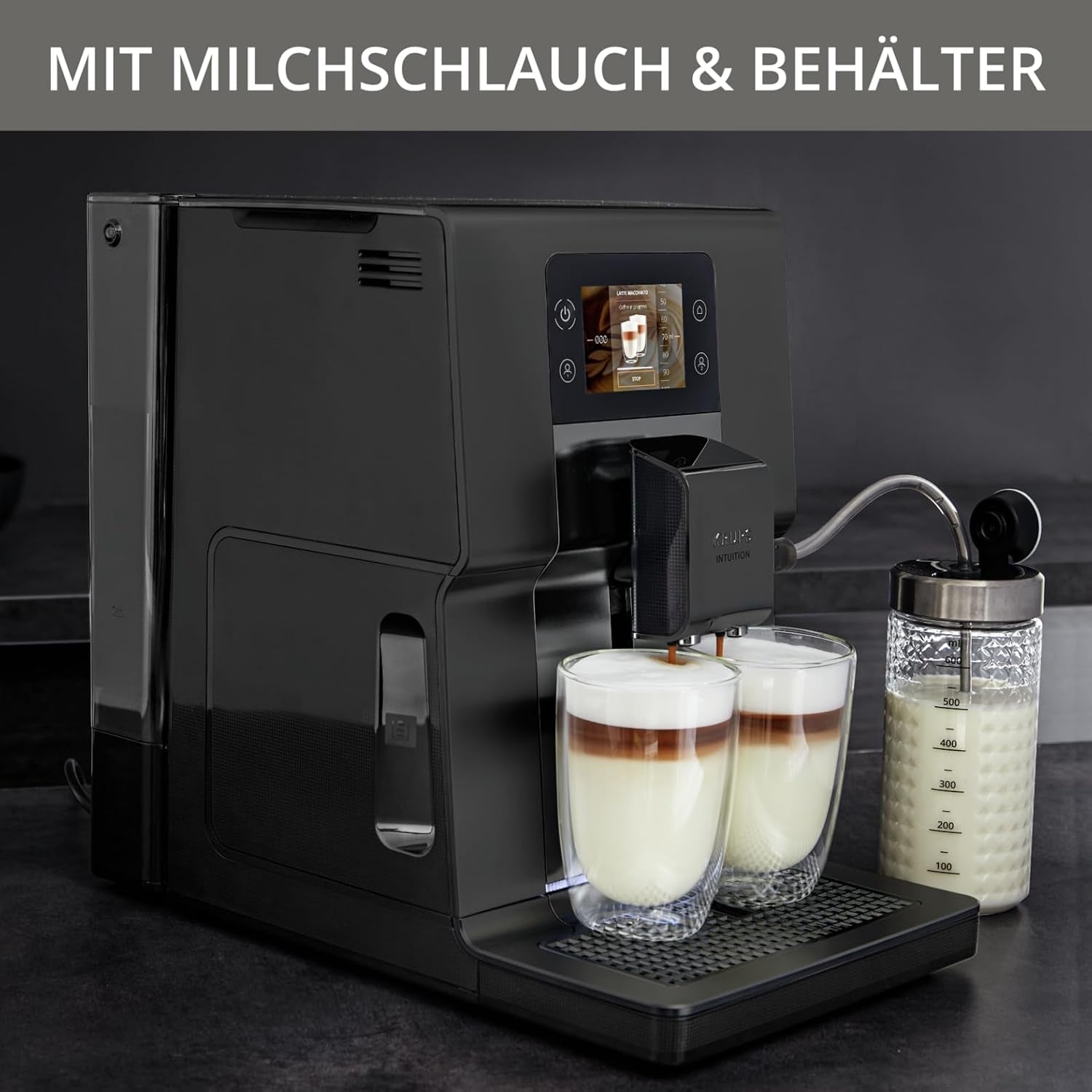 Krups Intuition Preference Espressovollautomat mit Smartphone-ähnlicher Bedienung, 3,5" Farb-Touchscreen, Smart Slide-Technologie, intuitives Beleuchtungssystem, 11 Getränke, Milchbehälter, EA873810