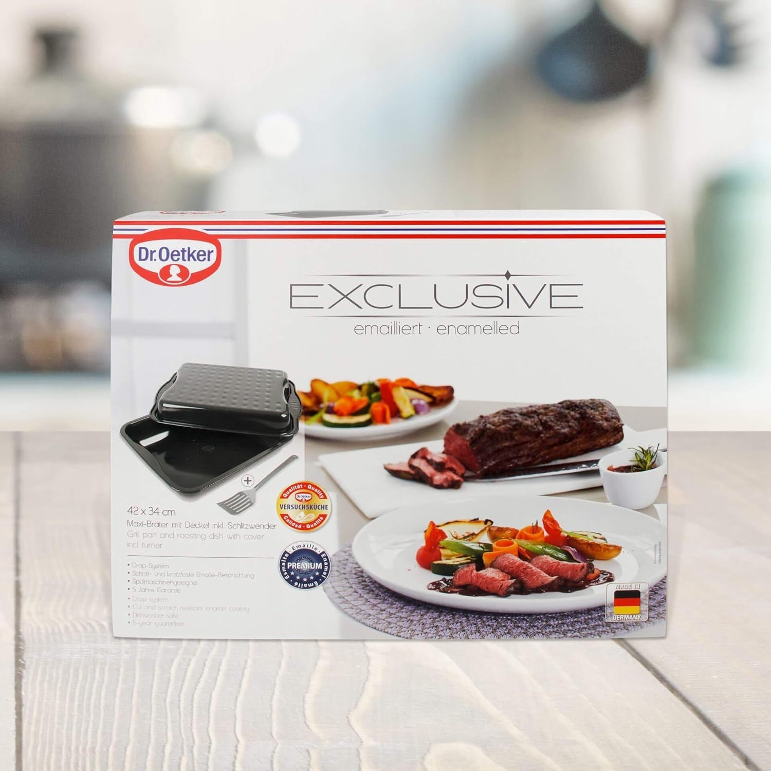 Dr. Oetker Maxi-Fritteuse mit Stahldeckel, quadratischer Familienbräter für Hähnchen und Gemüse. Backformen und Tabletts Naty Shop