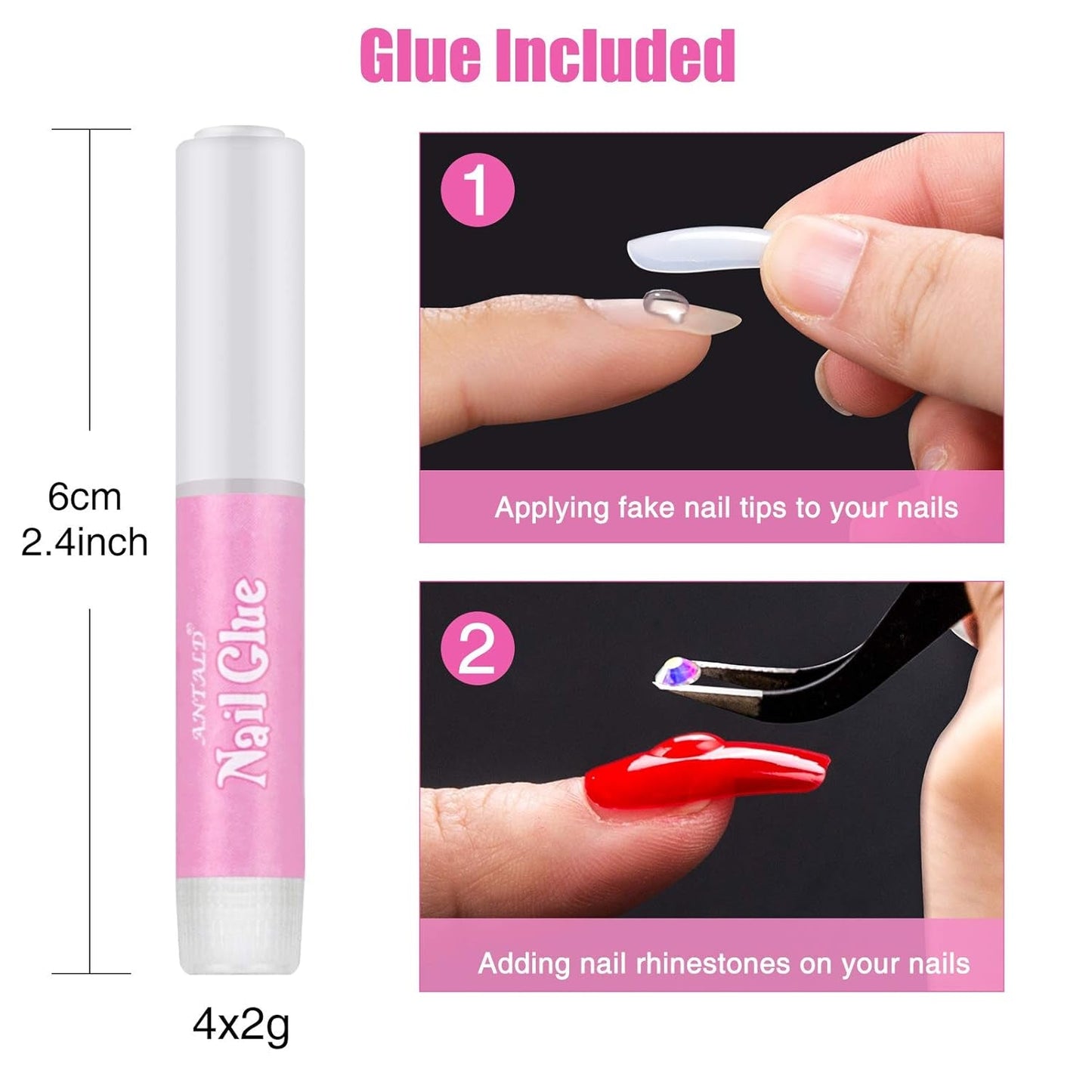 200 Stück künstliche Nagelspitzen, 10 Größen, Acryl, künstliche Nägel mit Nagelhautschieber und transparenter Box für Frauen und Mädchen (natürlich und transparent)