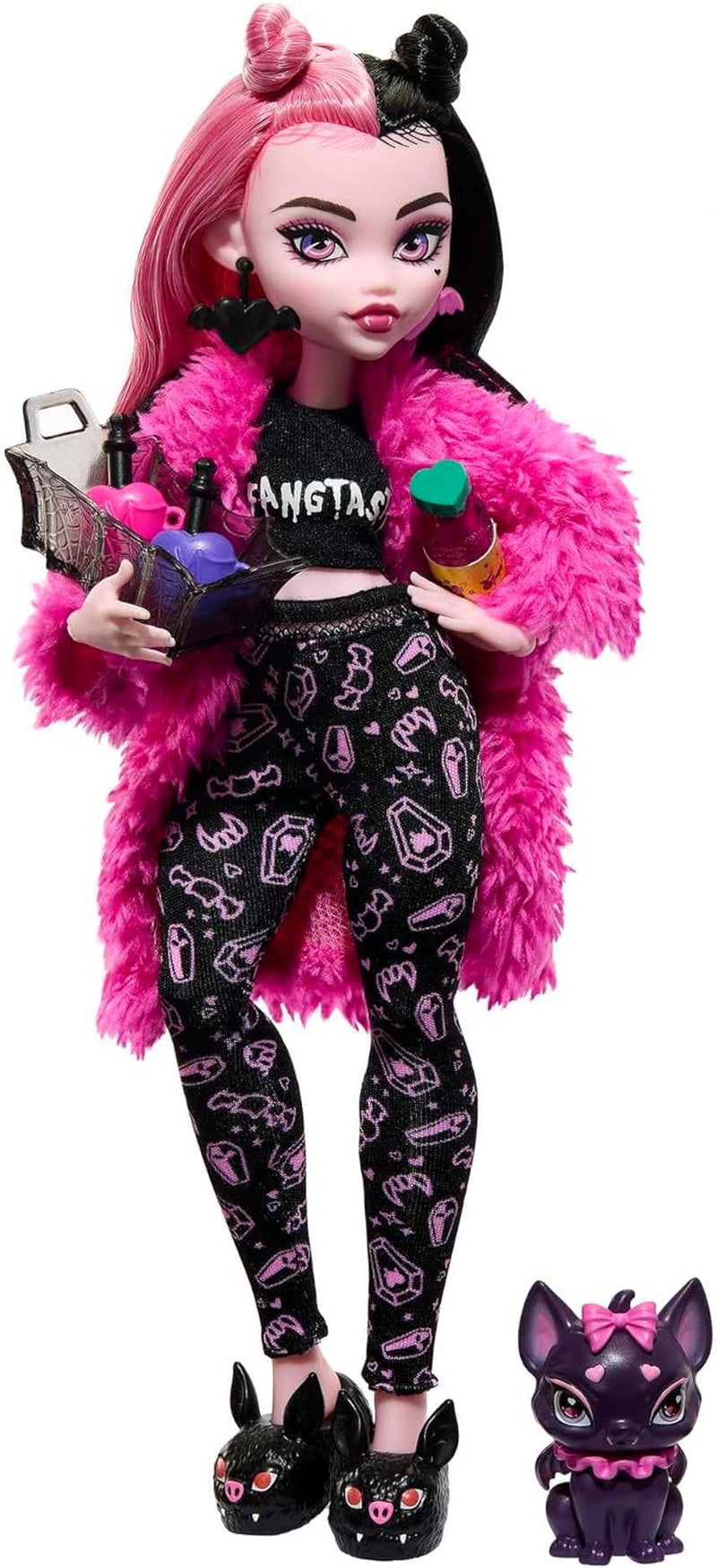 MONSTER HIGH Puppen- und Pyjama-Partyzubehör Draculaura Bat Count Fabulous Doll Pet Creepover Party HPY66 Puppen Naty Shop Single