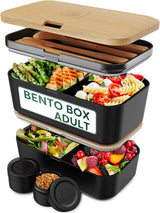 Umami Lunchbox für Erwachsene, 4 Besteckteile und Fächer, auslaufsichere stapelbare Bento-Box, Lunchbox für Erwachsene, To-go-Salatbehälter, Picknick-/Büro-Lunchbox, Anthrazit, 1500 ml. Naty Shop Aufbewahrungsboxen für Lebensmittel aus schwarzer Buche – 1500 ml L – 1500 ml ineinander stapelbar