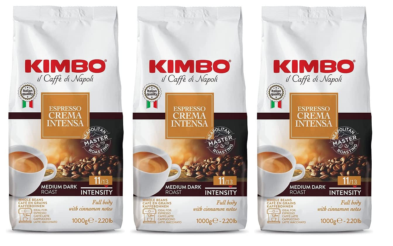 3x Kaffeebohnen Espresso Intense Cream, mittlere dunkle Röstung, ganze Kaffeebohnen, 1 kg Beutel, Kaffee aus Neapel