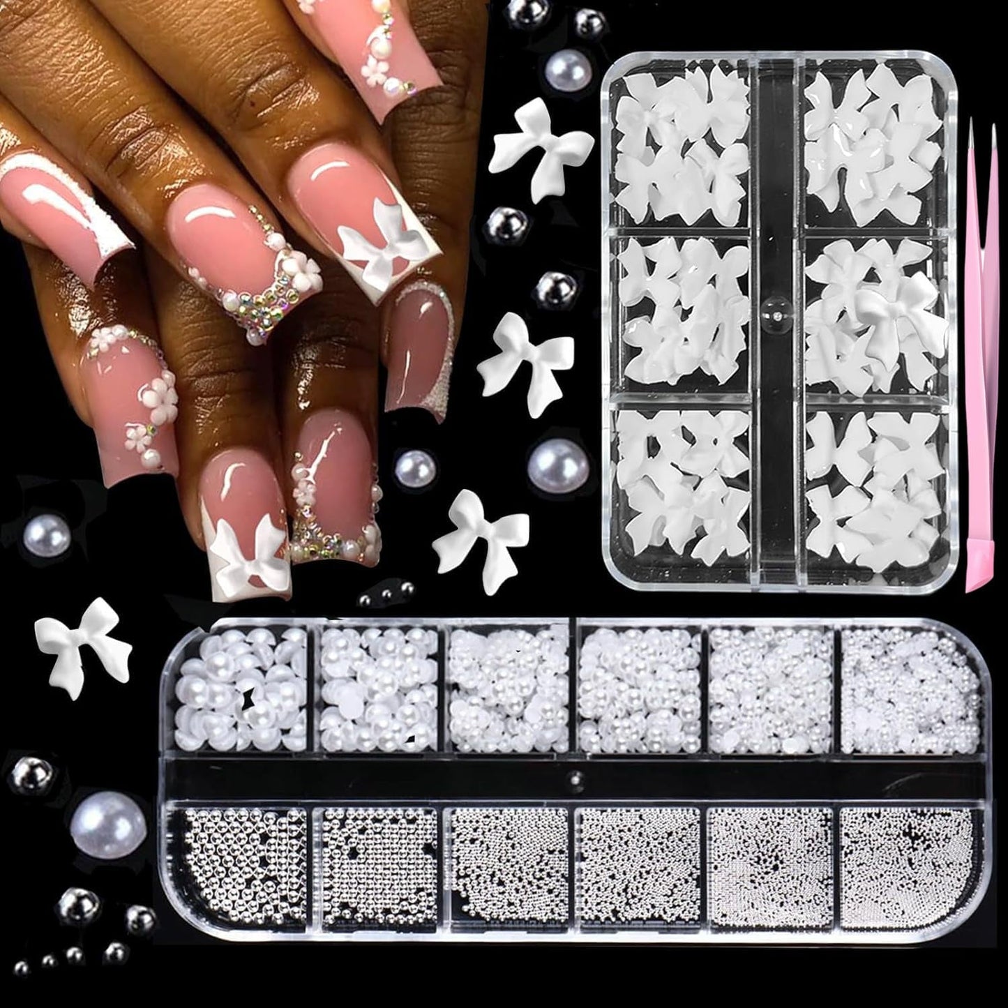 GZMAYUEN 920 Stück Gold Silber Flatback Perlen Für Nägel, Halbrunde Weiße Beige Nagelperlen, Kleine Halbrunde Flatback Perlen Für DIY Nail Art Decor