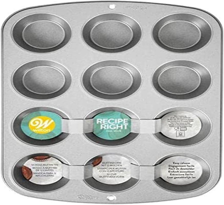 Wilton 03-3118 Cupcake-/Muffin-Backform, Rezept rechts, Antihaft, 12 Vertiefungen, Grau Formen und Backbleche Naty Shop