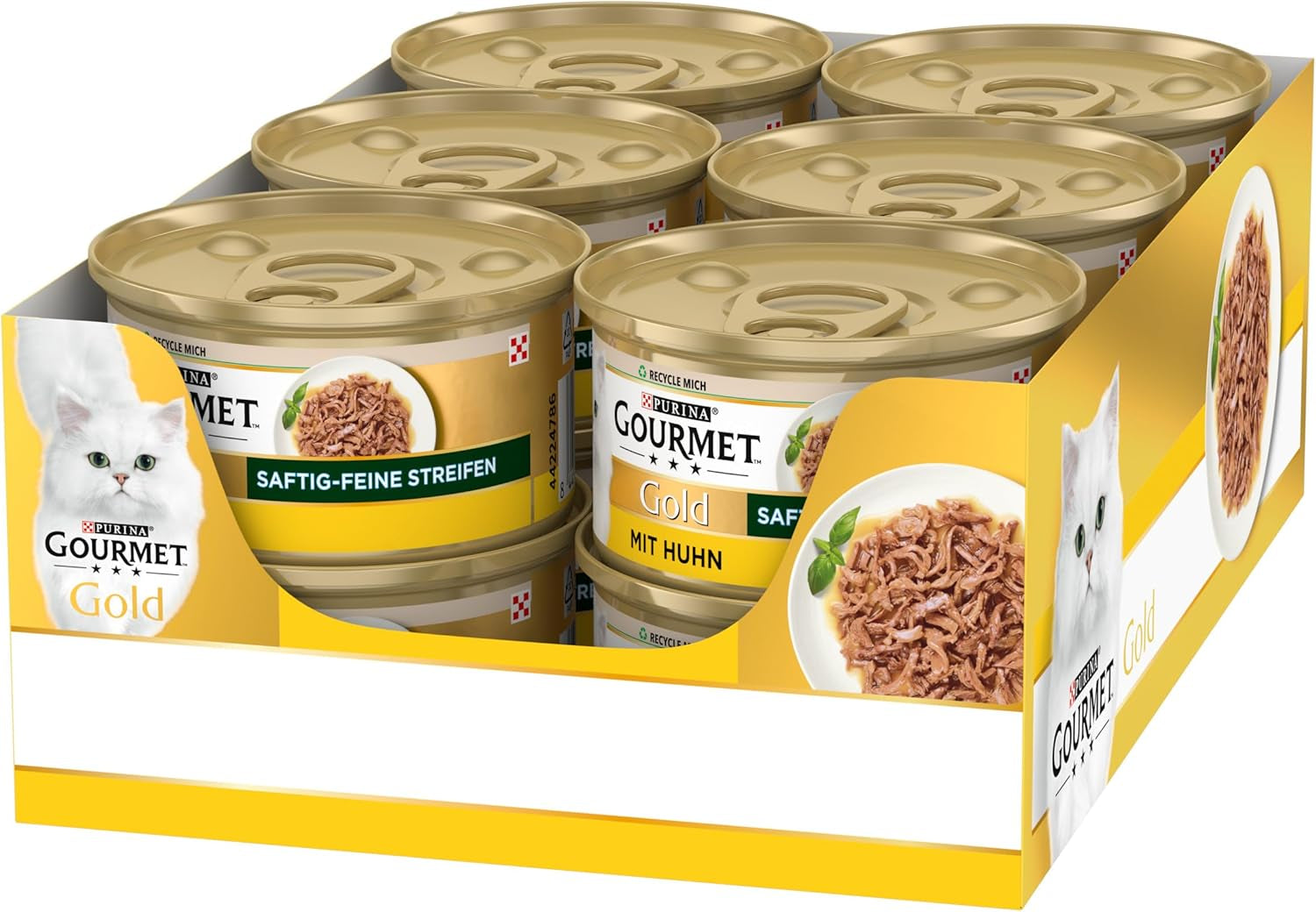 Gourmet Gold Succulent Fine Strips, Nassfutter für Katzen mit Huhn, 12er Pack (12 x 85 g)
