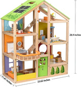Hape Four Seasons Puppenhaus – preisgekröntes dreistöckiges Puppenhaus aus Holz mit Möbeln, Zubehör, Schiebetreppe und Wendedach für alle Jahreszeiten, für Kinder ab 3 Jahren