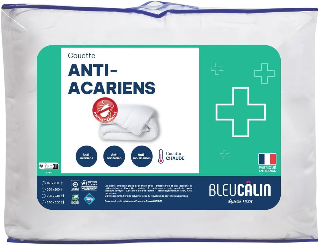 Bleu Calin Anti-Milben-Bettdecke 140 x 200 cm, für Einzelbetten, weicher Mikrofaserbezug, hygienisch behandelt. Bettdecken und Steppdecken Naty Shop 260 x 240 cm