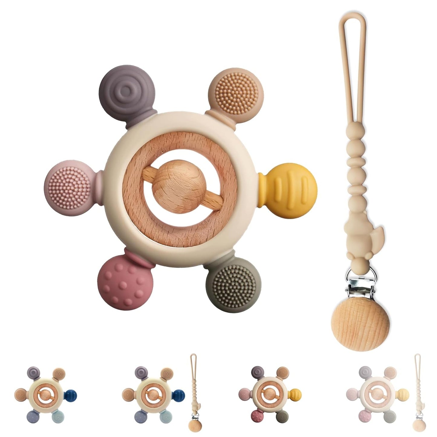 Baby-Beißring mit Schnullerkette – Zahnungshilfe – Babyspielzeug 0–6 Monate – Essentials für Neugeborene – BPA-freies Zahnungsspielzeug – Geschenkideen für Kleinkinder