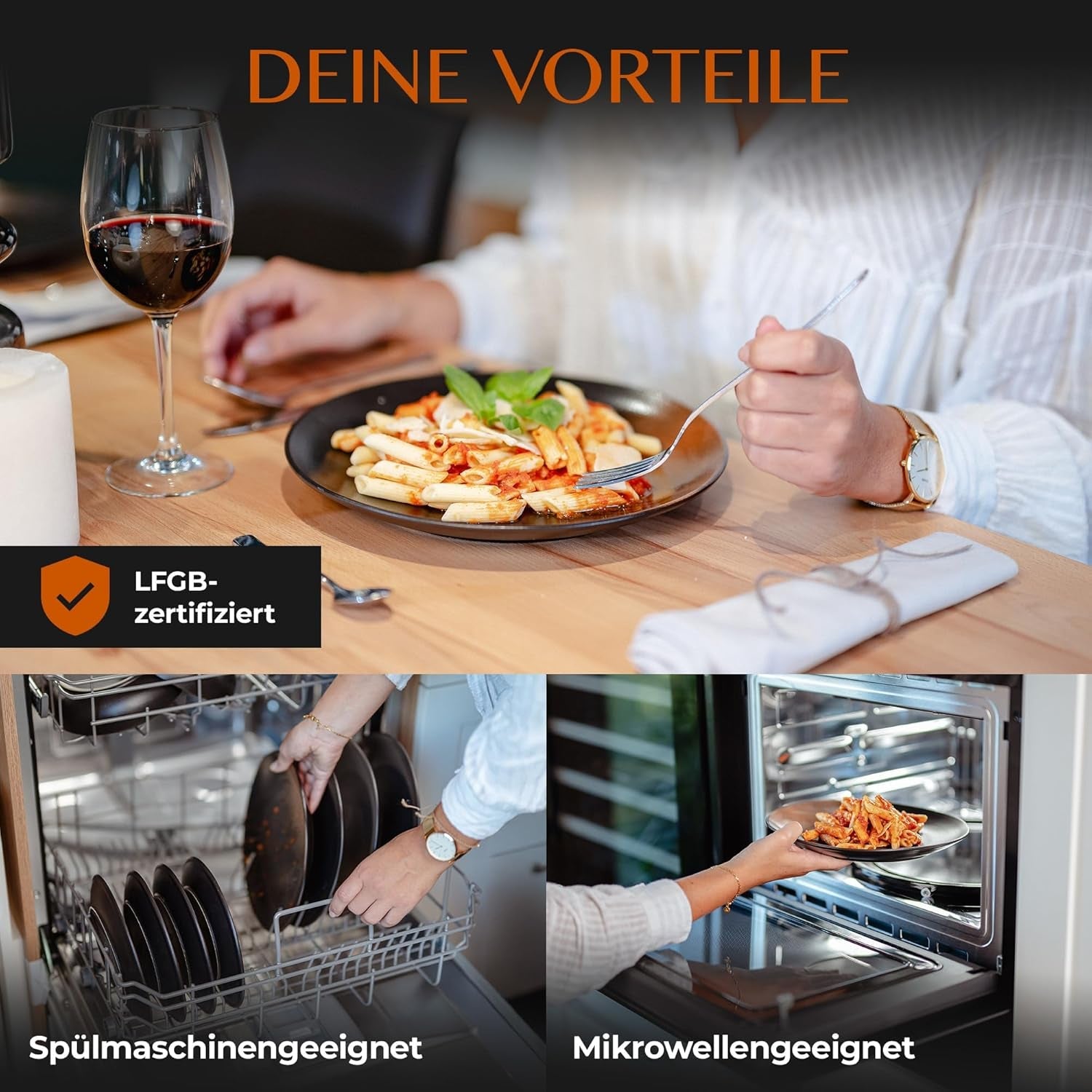 12-teiliges Geschirrset aus Steingut – Linie Prairie – Elegantes Design in Braun-/Schwarztönen, Set bestehend aus 4 Speisetellern, 4 Desserttellern und 4 Speisetellern/Premium-Kollektion