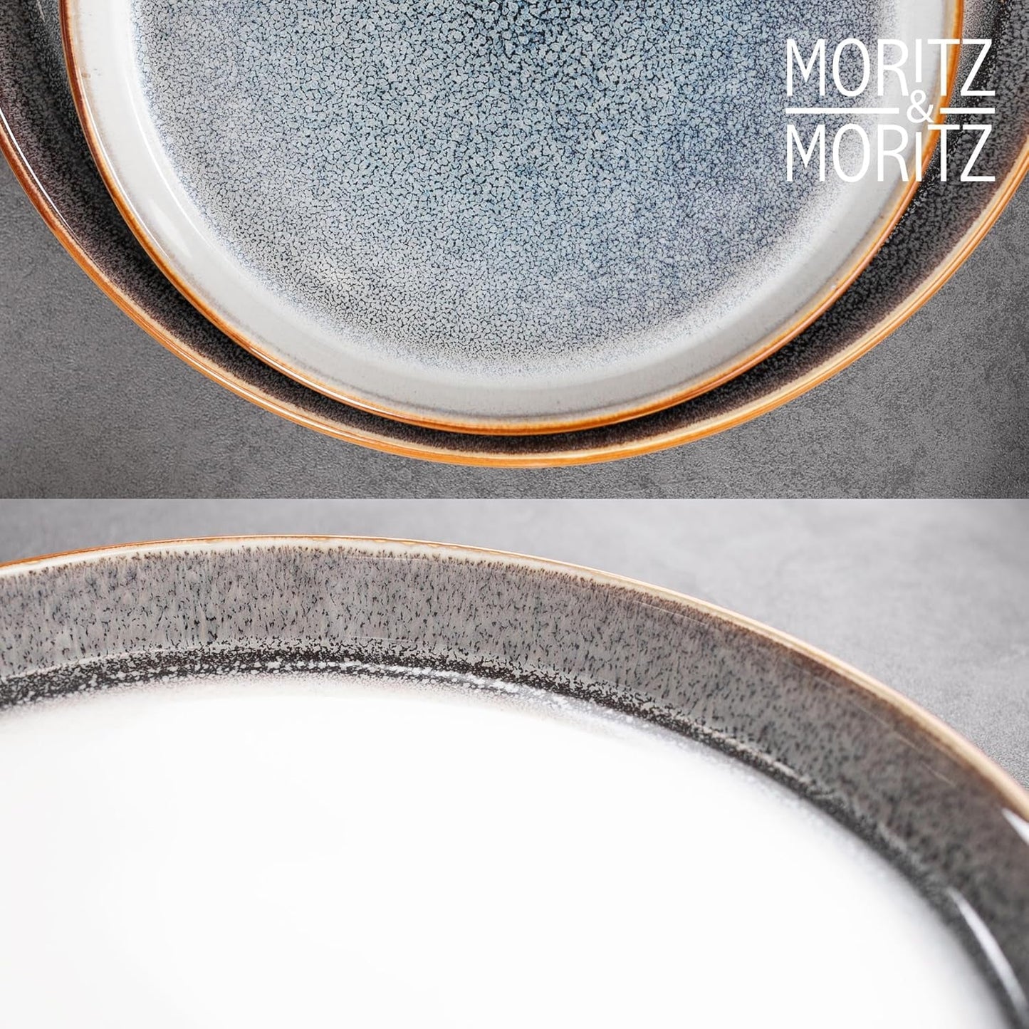 Moritz & Moritz TARENTO 24-teiliges Tafelservice für 6 Personen, Grau – Elegantes Tellerset aus hochwertigem Steingut – Das Tafelservice besteht aus 6 Speisetellern, 6 Desserttellern, 6 Speisetellern und 6 Tassen