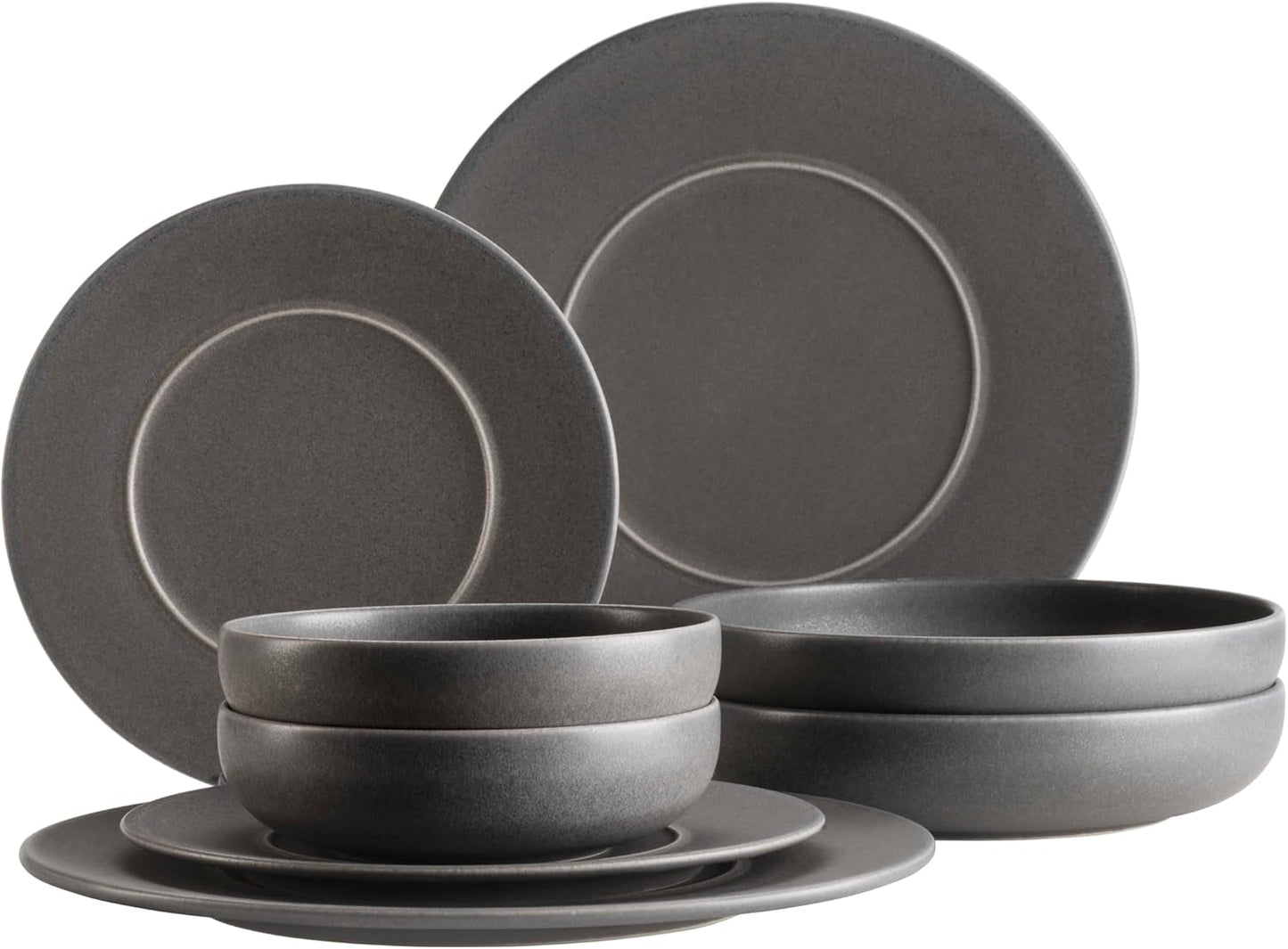 MÄSER Serie Unico, Tafelservice für 2 Personen, zeitlos, elegant, 8-teiliges Tischservice aus Keramik, Steingut, Anthrazit